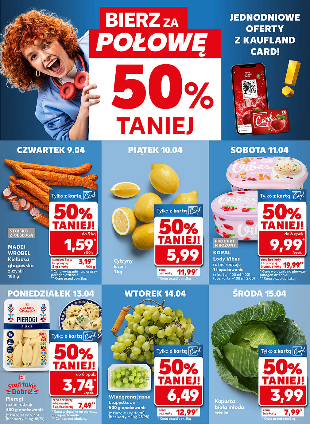 produkty za pół ceny w poszczególnych dniach