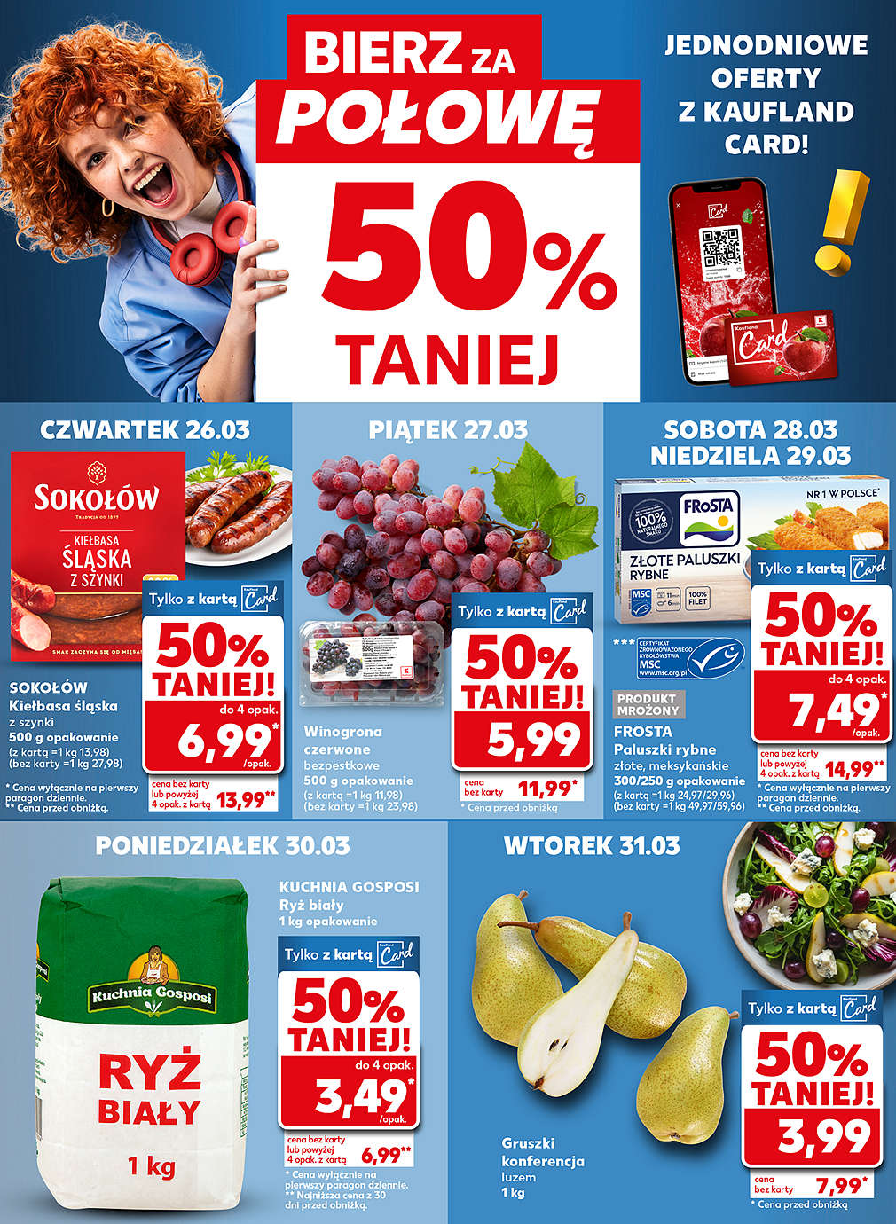 produkty za pół ceny w poszczególnych dniach