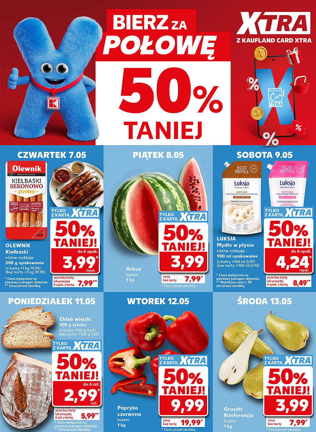 produkty za pół ceny w poszczególnych dniach