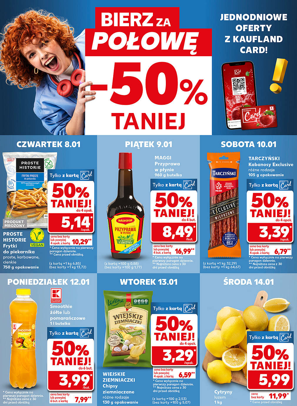 produkty za pół ceny w poszczególnych dniach