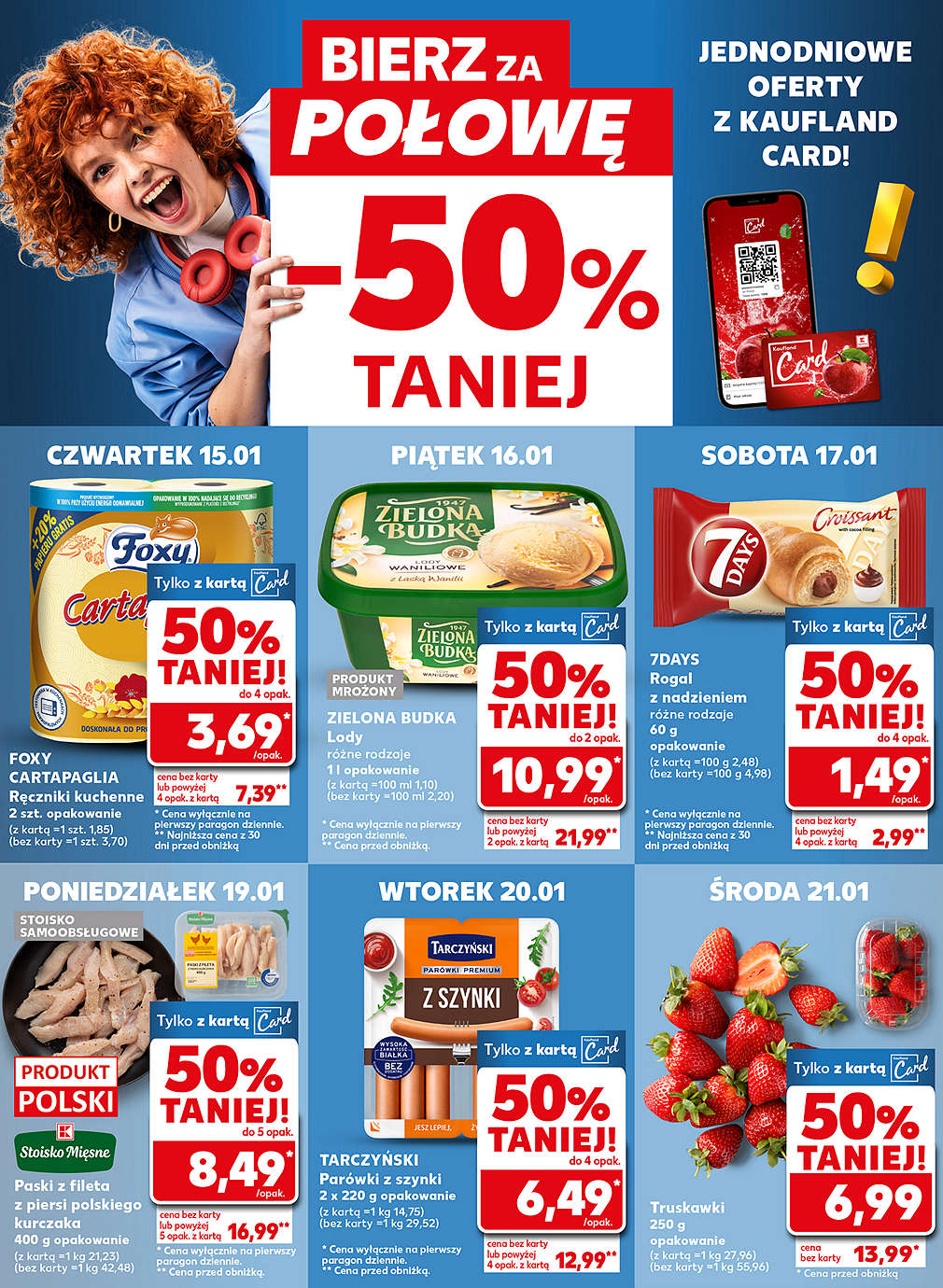 produkty za pół ceny w poszczególnych dniach