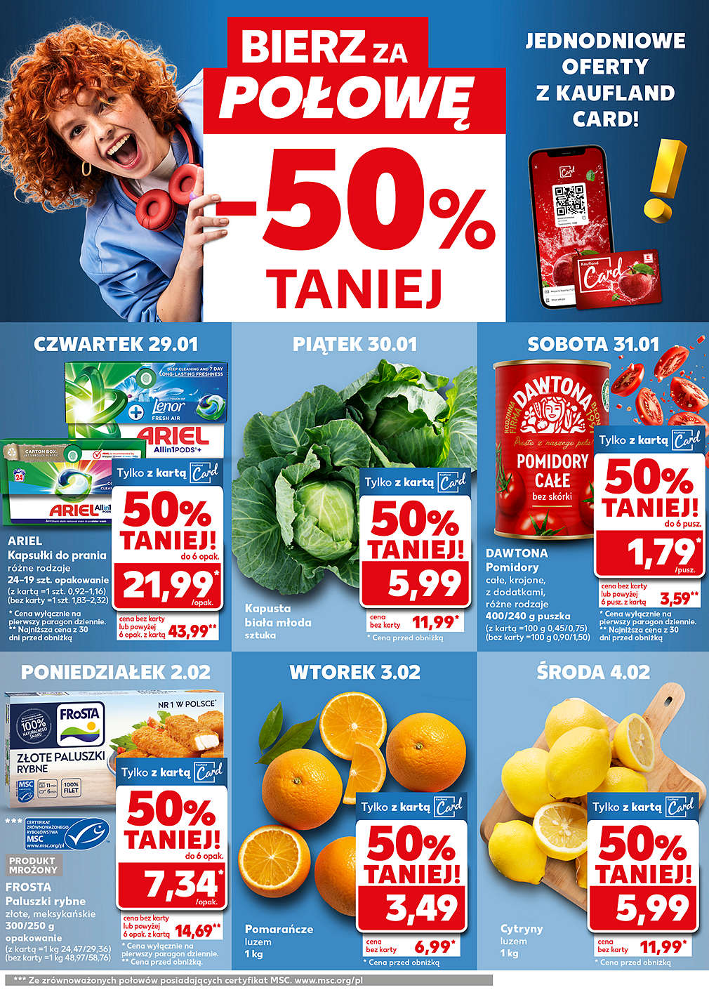 produkty za pół ceny w poszczególnych dniach