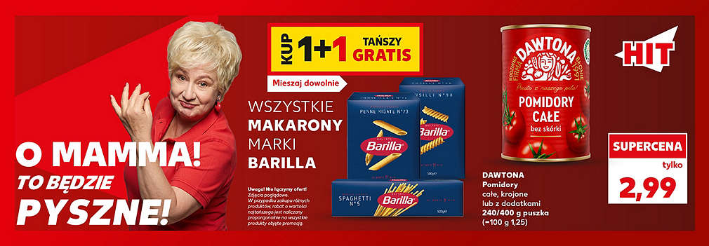 pomidory w puszce i makaron Barilla