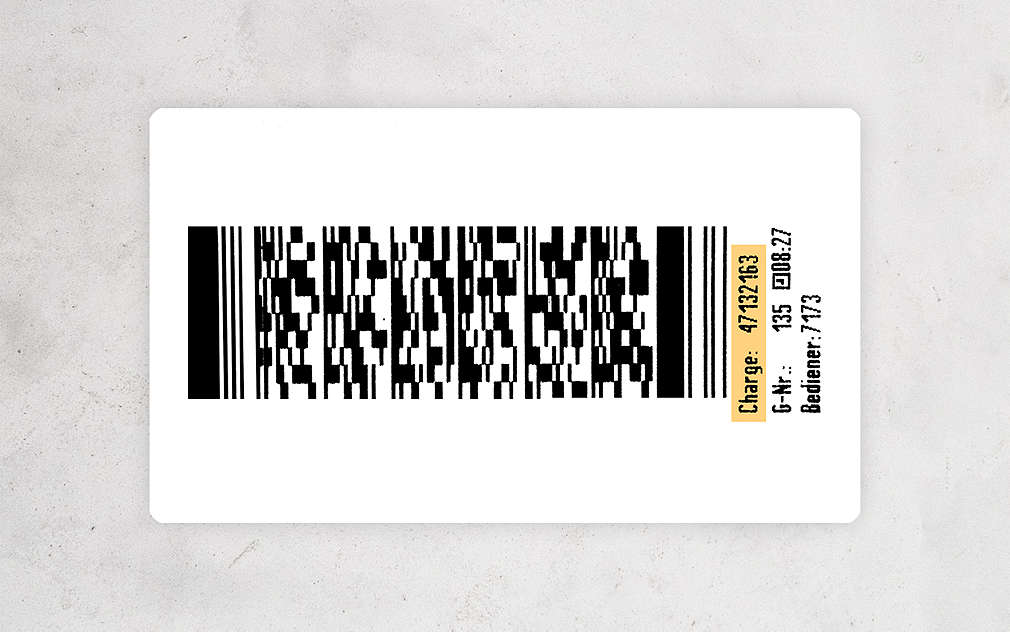 Label on product packaging with the Charge-Number