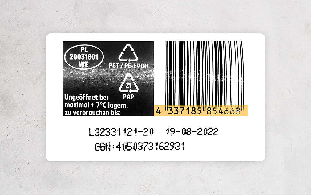 Label on product packaging with the GTIN-Number
