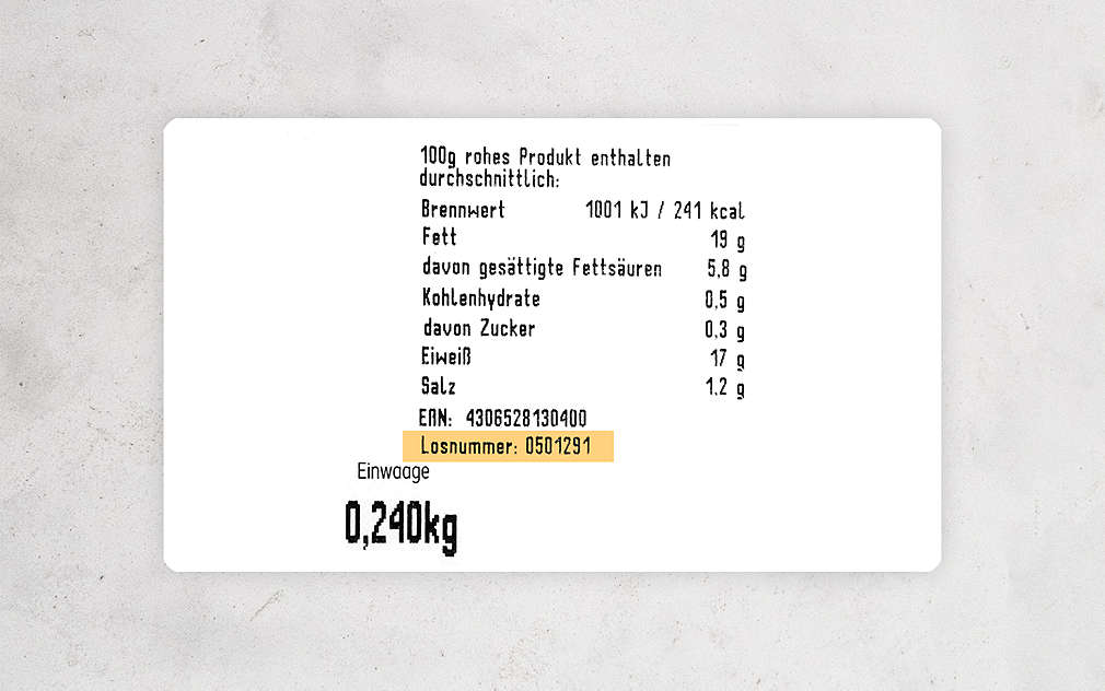 Label on product packaging with the Los-Number