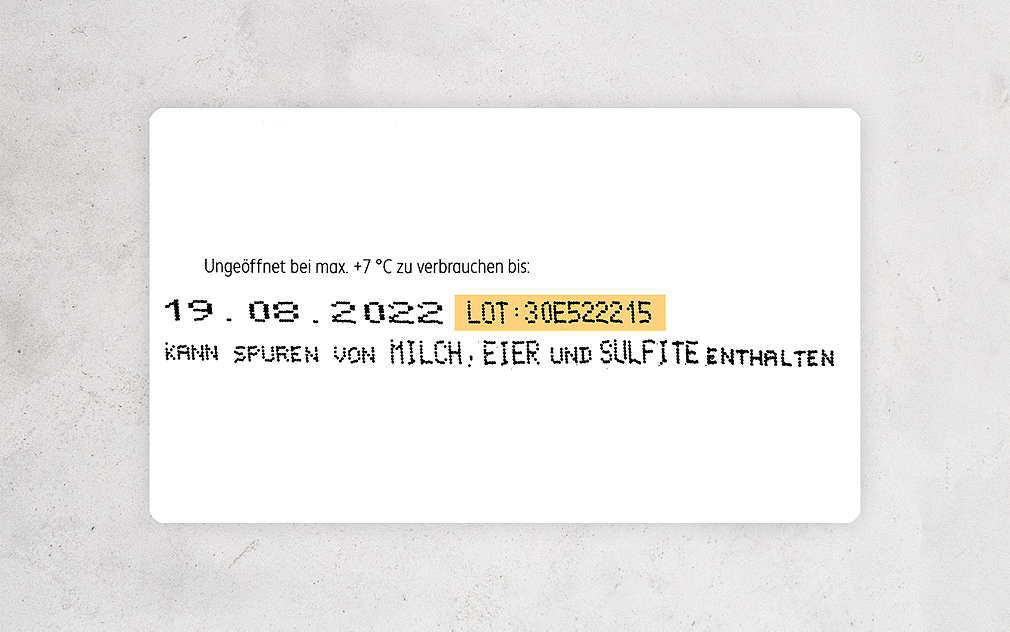 Label on product packaging with the LOT-Number