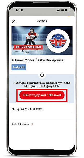 Puky pomáhají hlasování extraligové kluby: klikněte na "získat tajný kód / hlasovat"