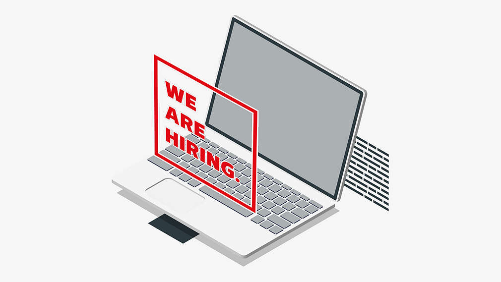Laptop with sign "we're hiring"