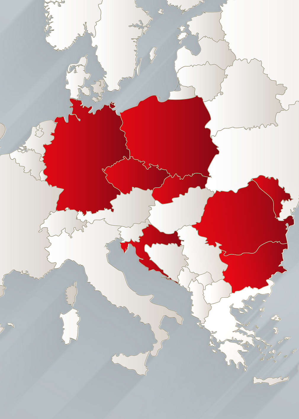Map of eastern Europe with countries marked red where Kaufland is available