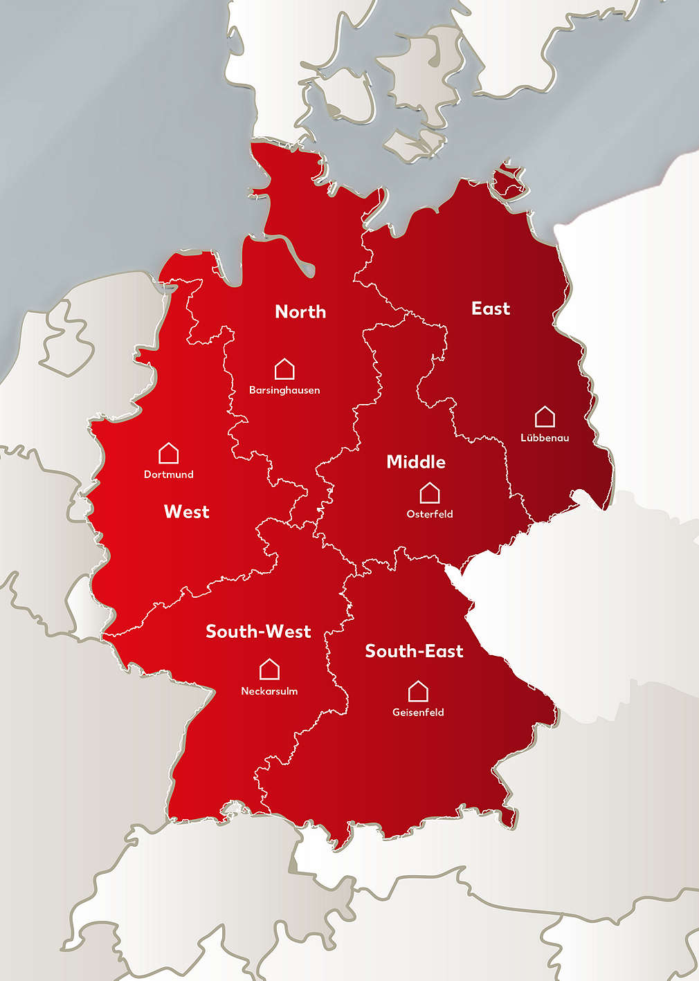 Map of Germany with different areas for contact opportunities