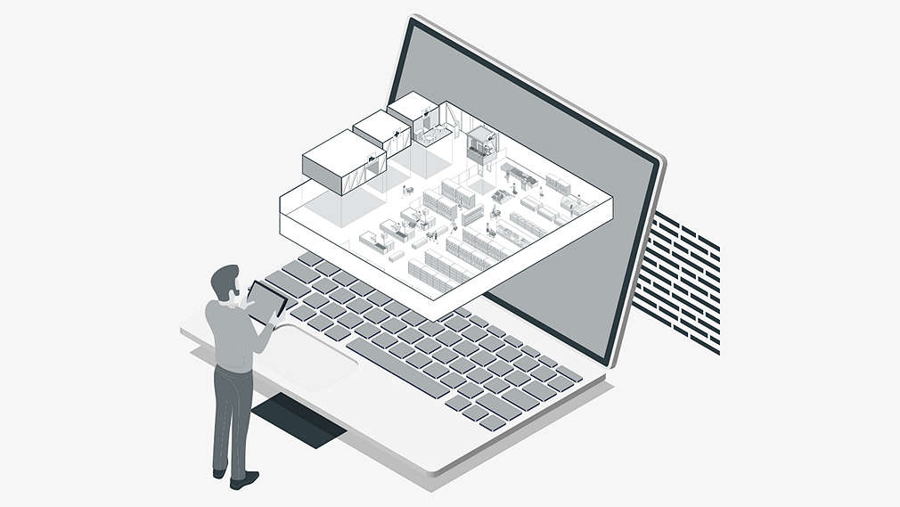 open laptop combined with image of a store-outlay