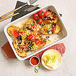 Zobrazit Zapečené brambory se sýrem a sušenými rajčaty receptů