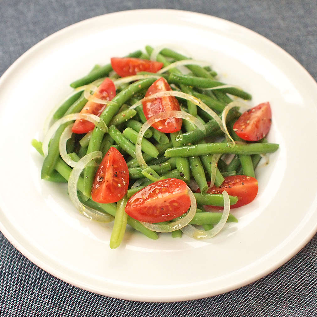 Zobrazit Salát ze zelených fazolek s cherry rajčátky receptů