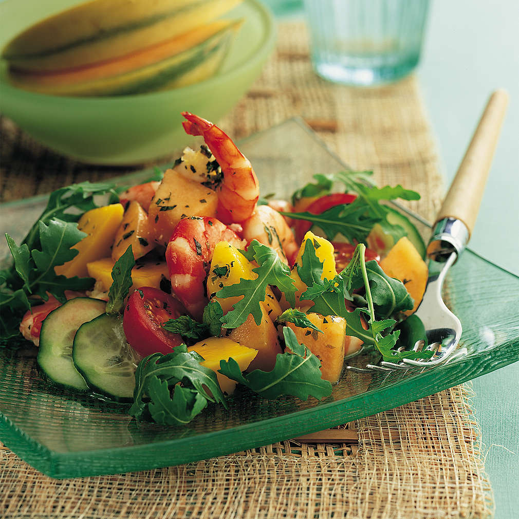 Imaginea rețetei Salată de creveți, pepene și mango
