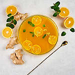 Zobrazenie receptu Zázvorovo-citrónový sirup s kurkumou, pomarančom a mätou