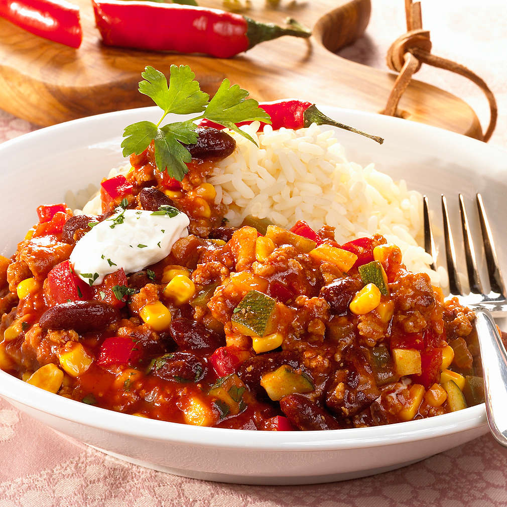 Abbildung des Rezepts Feuriges Chili con Carne mit Reis