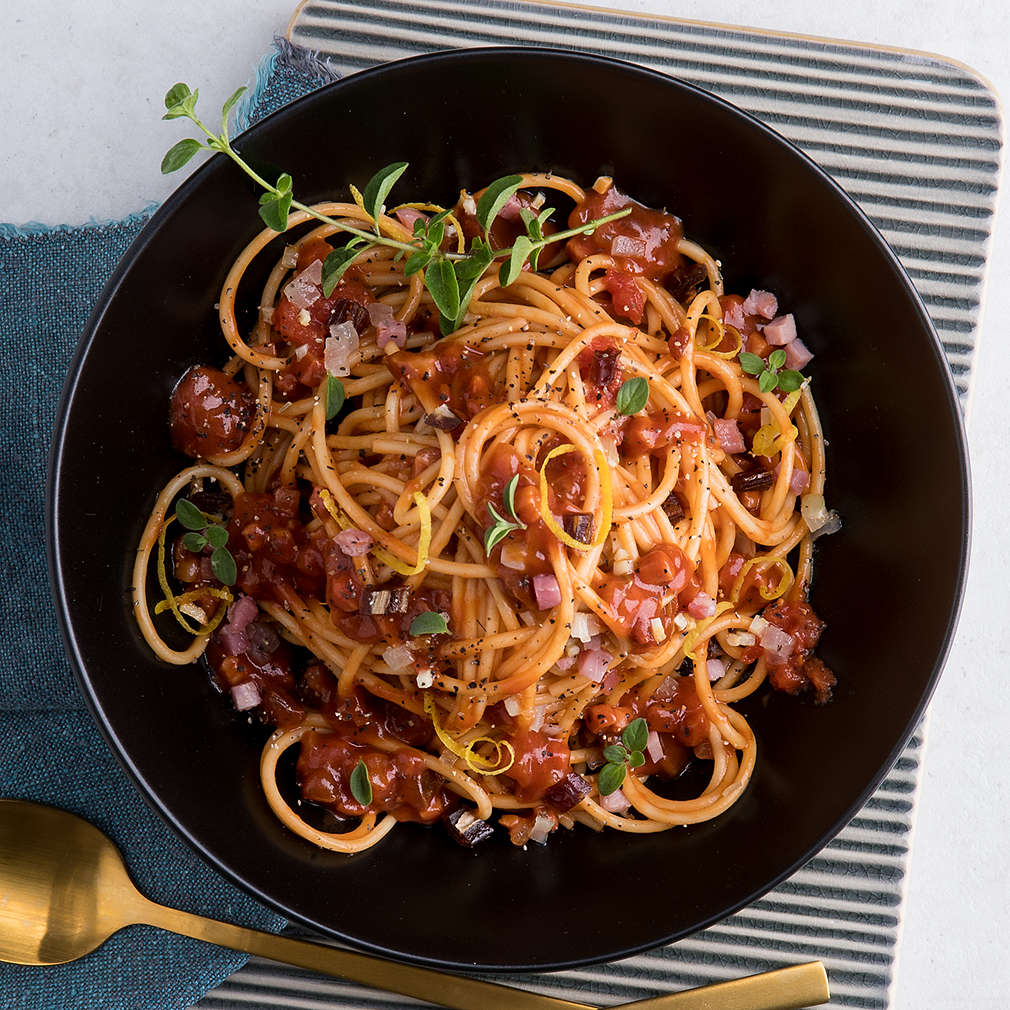 Abbildung des Rezepts X-Mas-Spaghetti mit süßer Tomatensauce