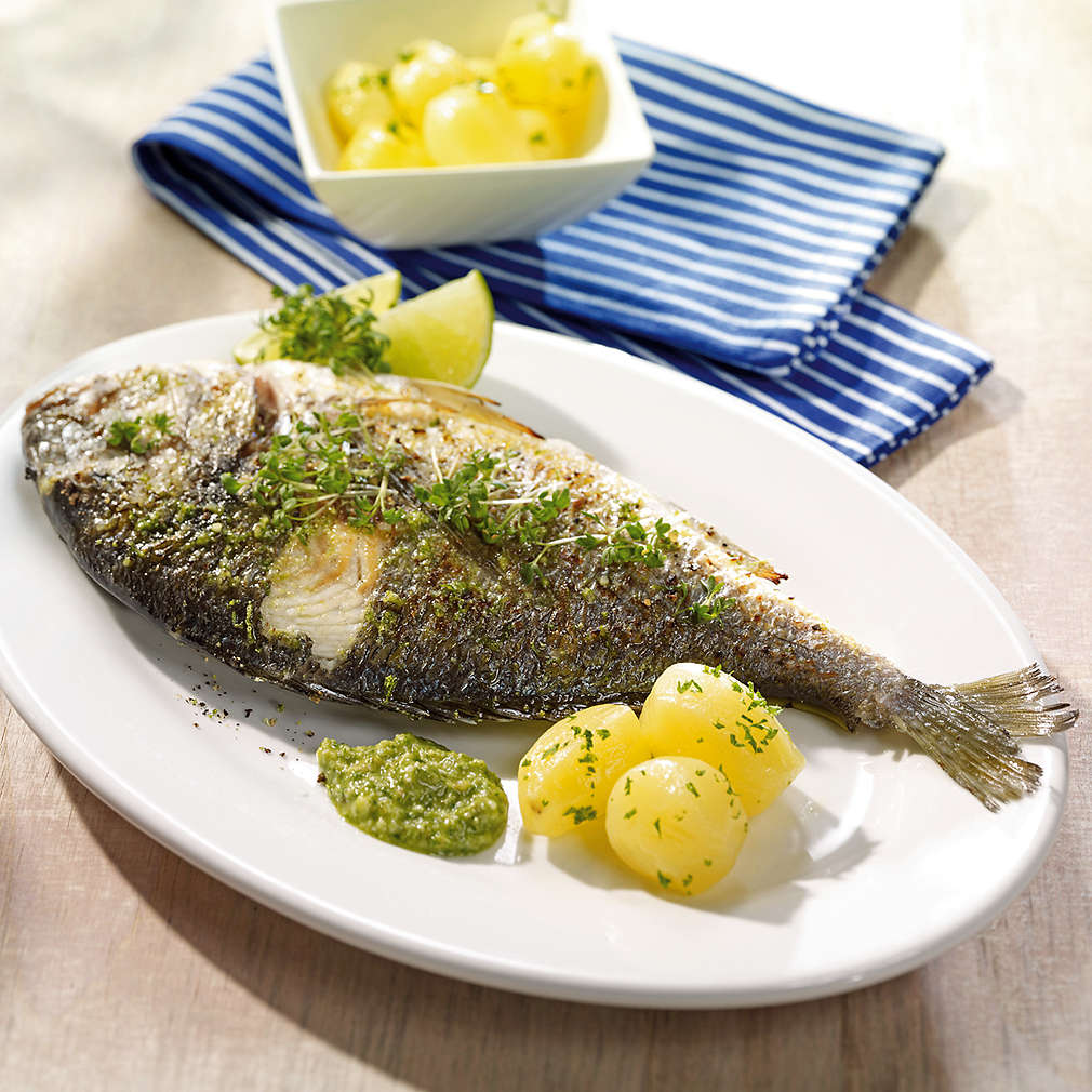 Abbildung des Rezepts Gebratene Dorade mit Kressepesto