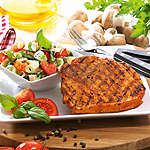 Abbildung des Rezepts Holzfällersteak dazu Brotsalat mit marinierten Champignons