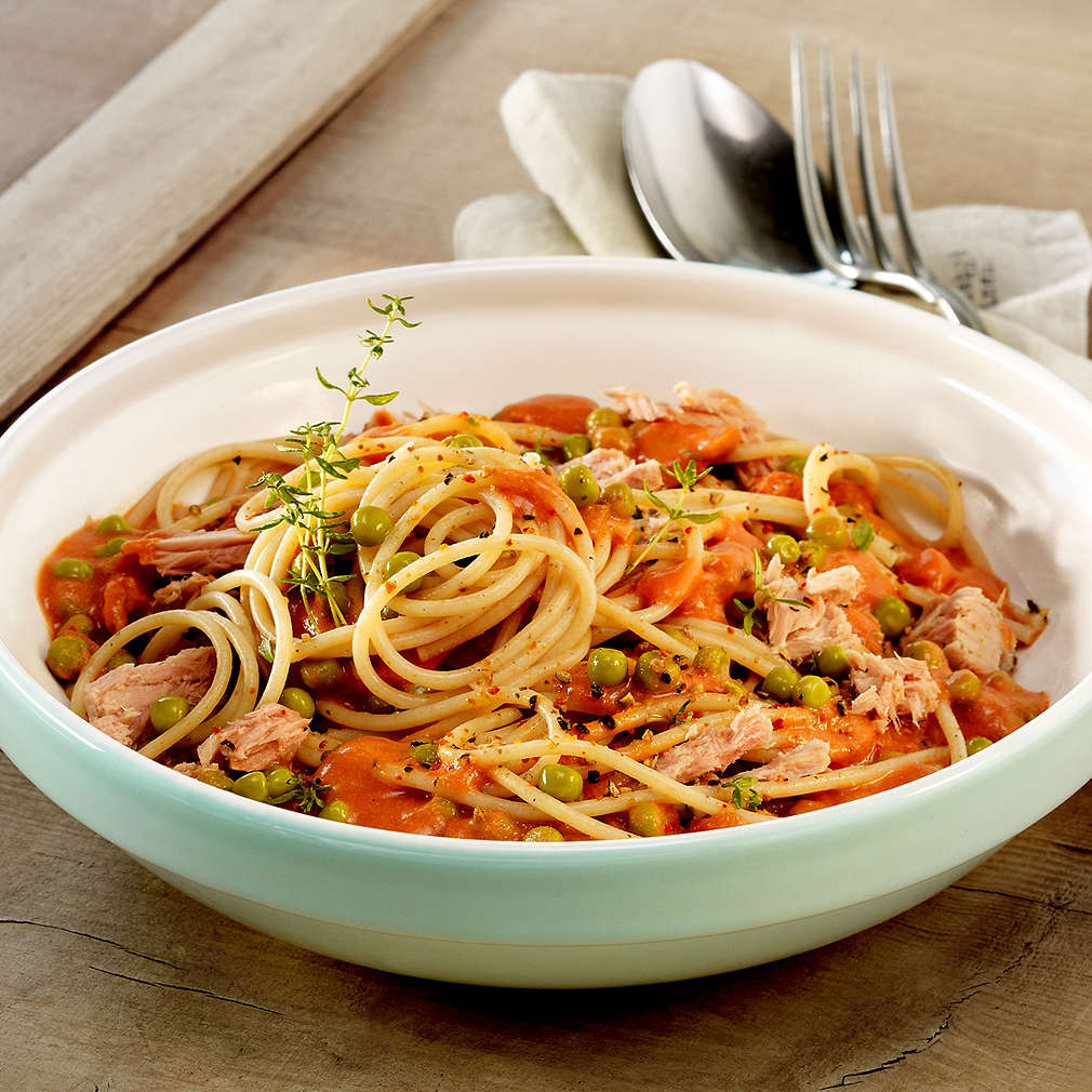Abbildung des Rezepts Spaghetti mit Frischkäse-Tomatensoße
