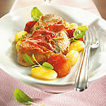 Abbildung des Rezepts Saltimbocca mit Gnocchi und geschmorten Tomaten
