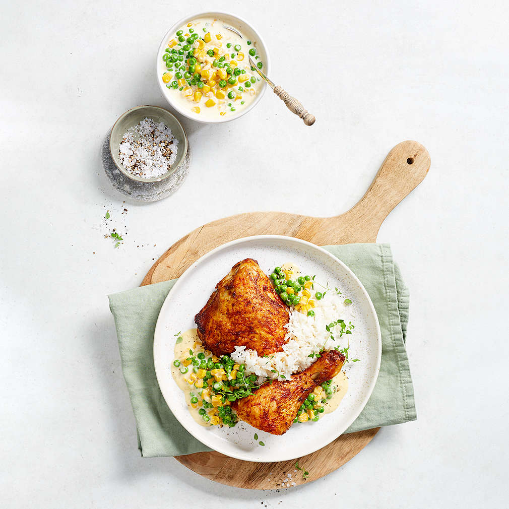 Zobrazit Pečená kuřecí stehna se zeleninou a rýží receptů