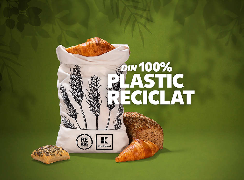 Punga de pâine reutilizabilă cu mențiunea ca este 100% reciclat 