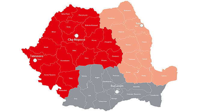 harta României cu diferite zone