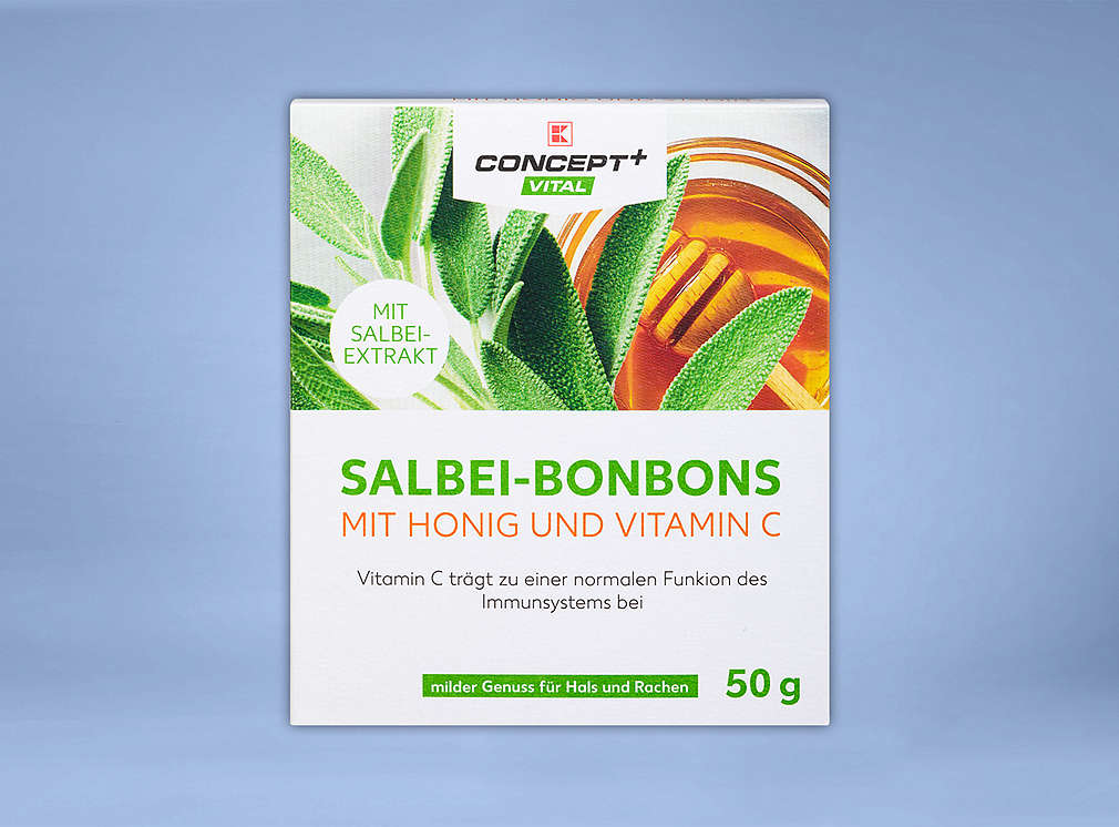 Produktabbildung: K-CONCEPT+ VITAL Salbei-Bonbons mit Honig und Vitamin C, 50 g