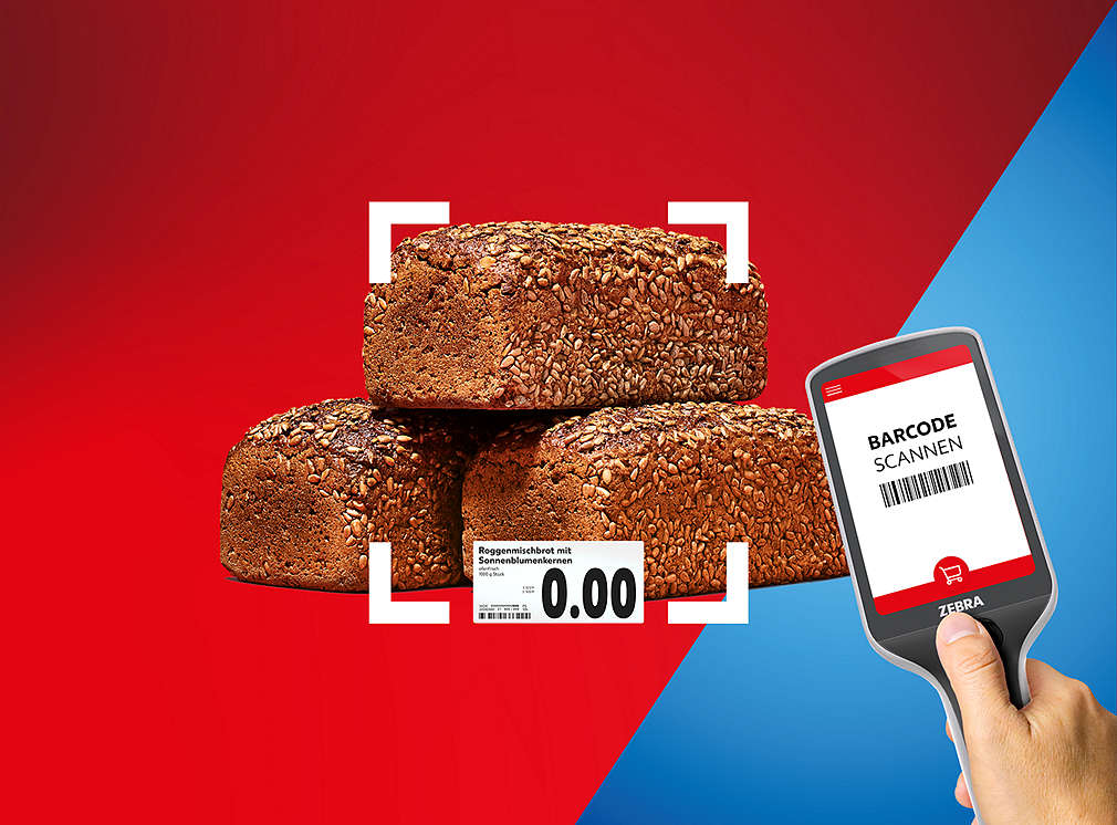 Brot wird mit einem Handscanner eingescannt