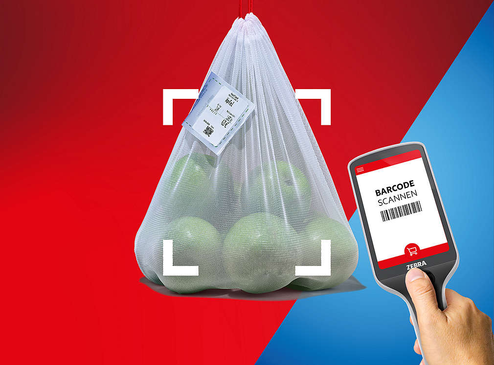Mehrere Äpfel in einer Tüte, Handscanner