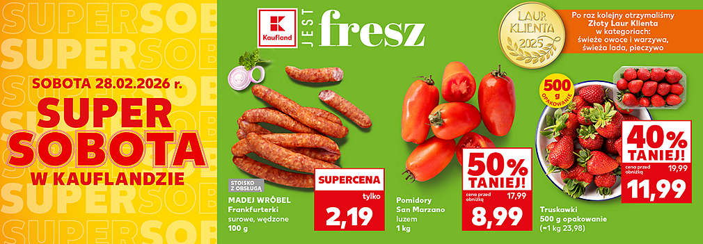 frankfurterki, pomidory i truskawki