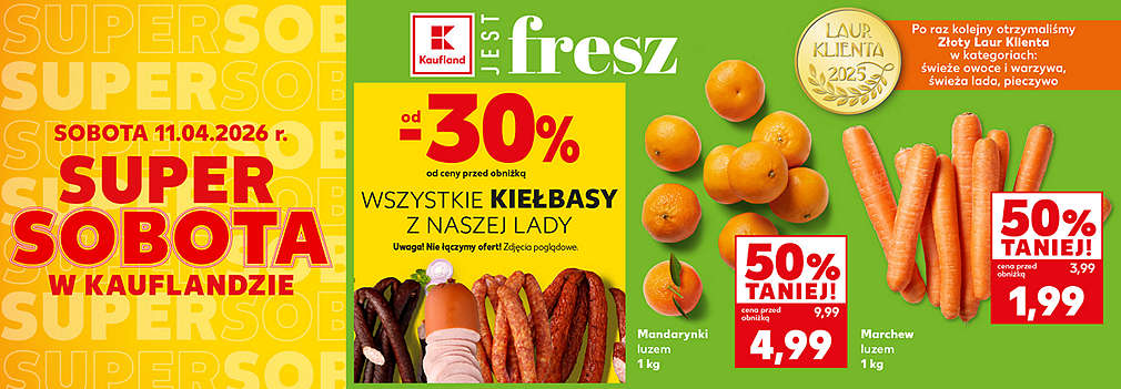 kiełbasy, mandarynki i marchew