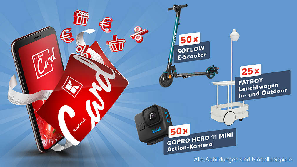 Abbildungen: Kaufland Card sowie beispielhafte Abbildung der Gewinne
