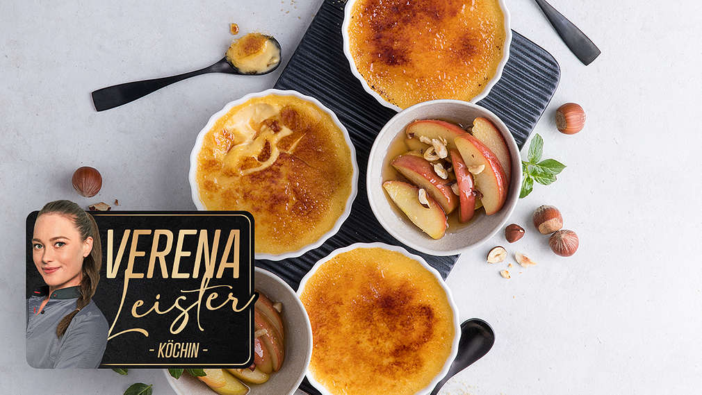 Crème brulée von der Pastinake mit Haselnuss und Apfel