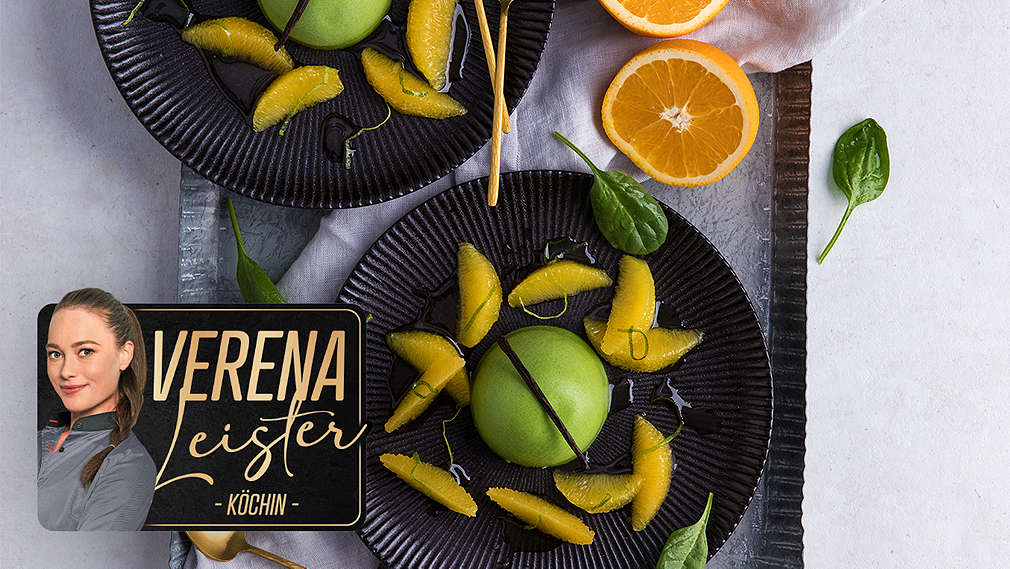 Spinat-Panna-Cotta mit marinierten Orangenfilets