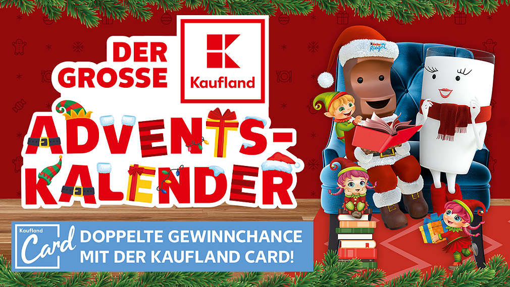 Schriftzug „Der große Adventskalender"; Abbildung Kaufland-Logo und Nutella-Logo; Störer „1 von 5 APPLE iPads Pro 13 inkl. Bookbeat Jahresabo"; Störer „1 von 111 nutella Lesesäcken inkl. Leselampe von ISY und Decke„