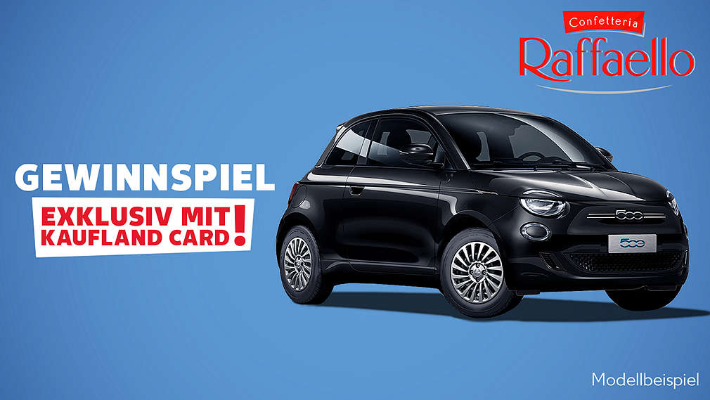 Schriftzug „Gewinnspiel exklusiv mit Kaufland Card!"; Logo Raffaello; beispielhafte Abbildung des Gewinns
