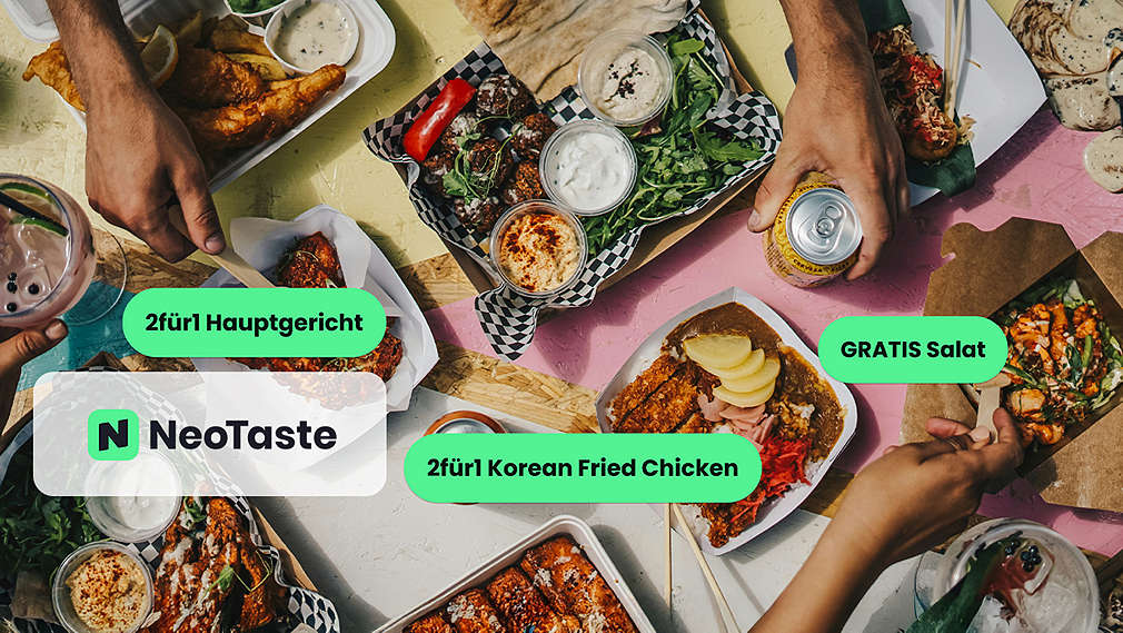 Abbildung: Verschiedene Gerichte; Logo: NeoTaste