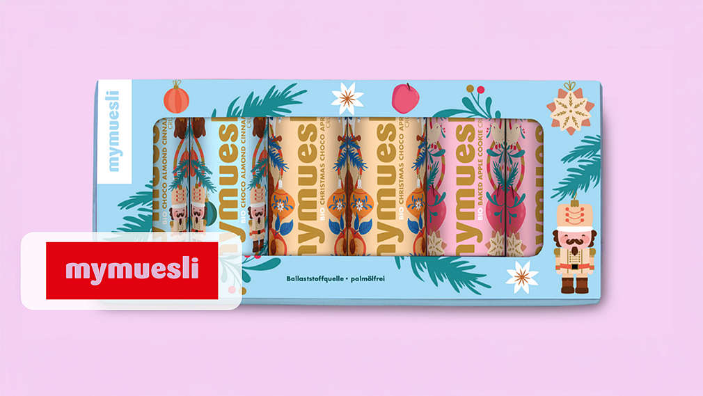 Abbildung: Bio-Müslis von mymuesli; Logo: mymuesli