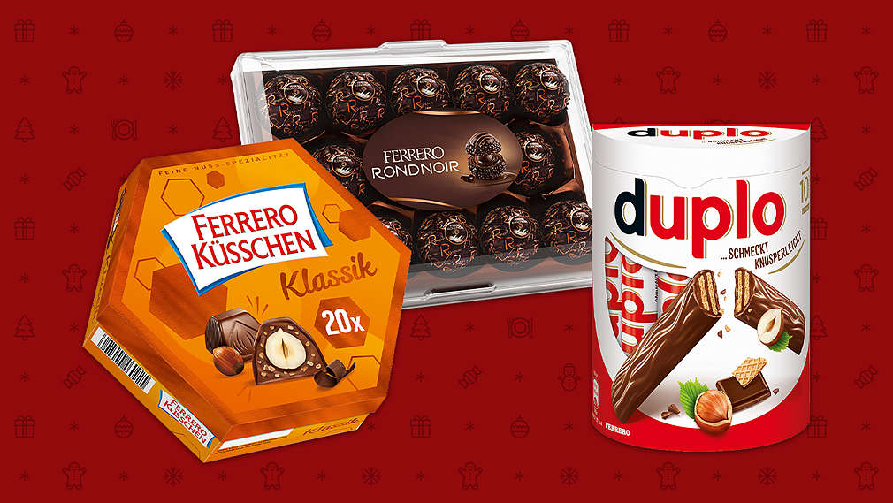 Abbildung: FERRERO Küsschen, FERRERO Rondnoir und DUPLO