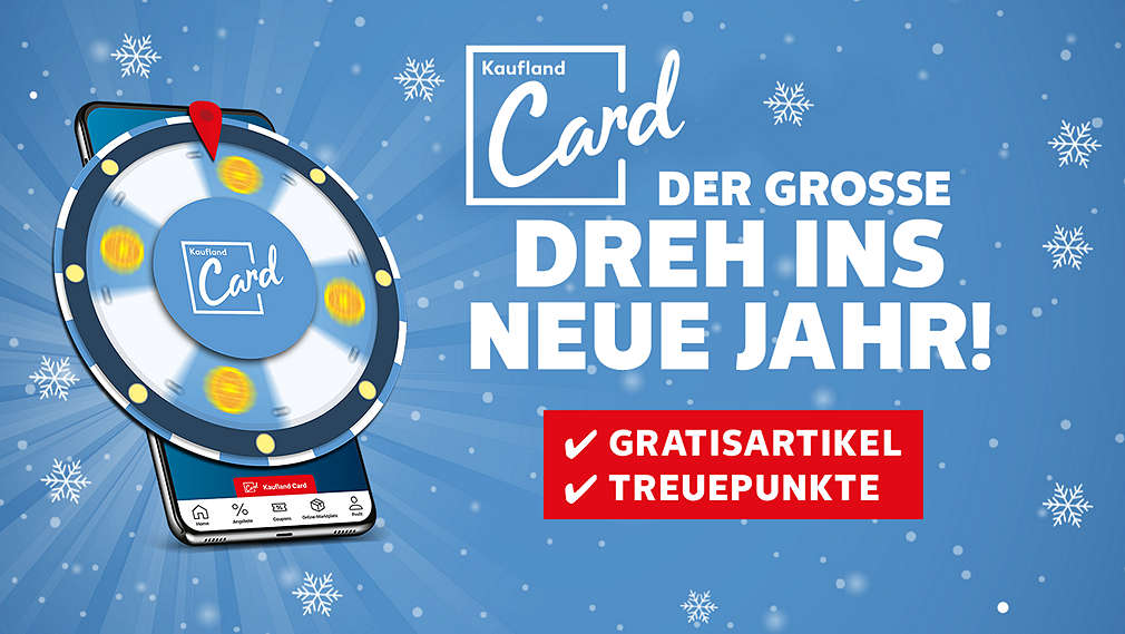 Abbildung Kaufland Glücksrad; Schriftzug "Mit jedem Dreh gewinnen und sparen! 