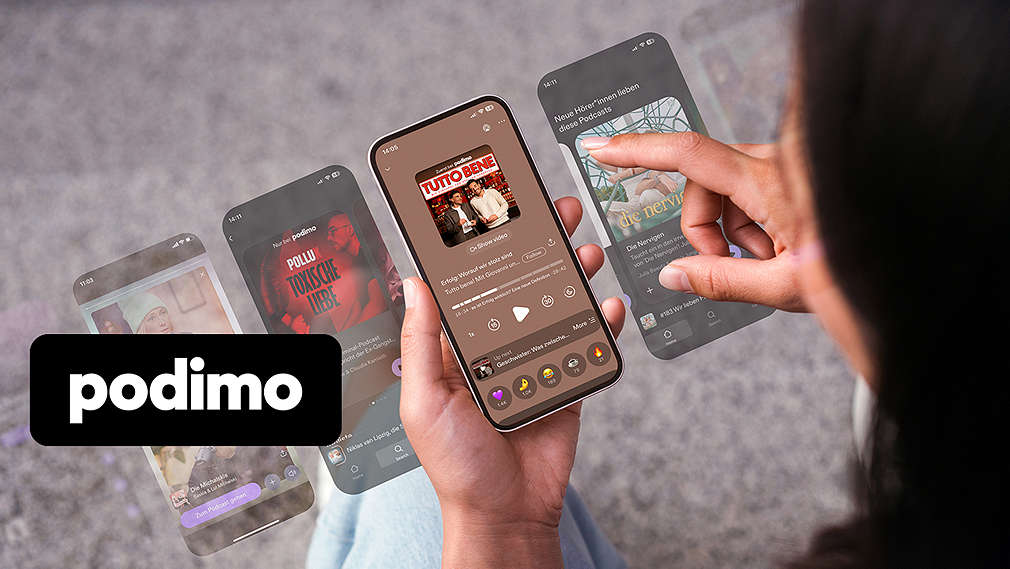Abbildung: Smartphone; Logo: podimo
