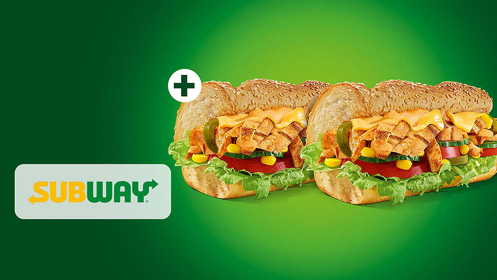 Abbildung: Zwei Sandwiches; Logo: Subway