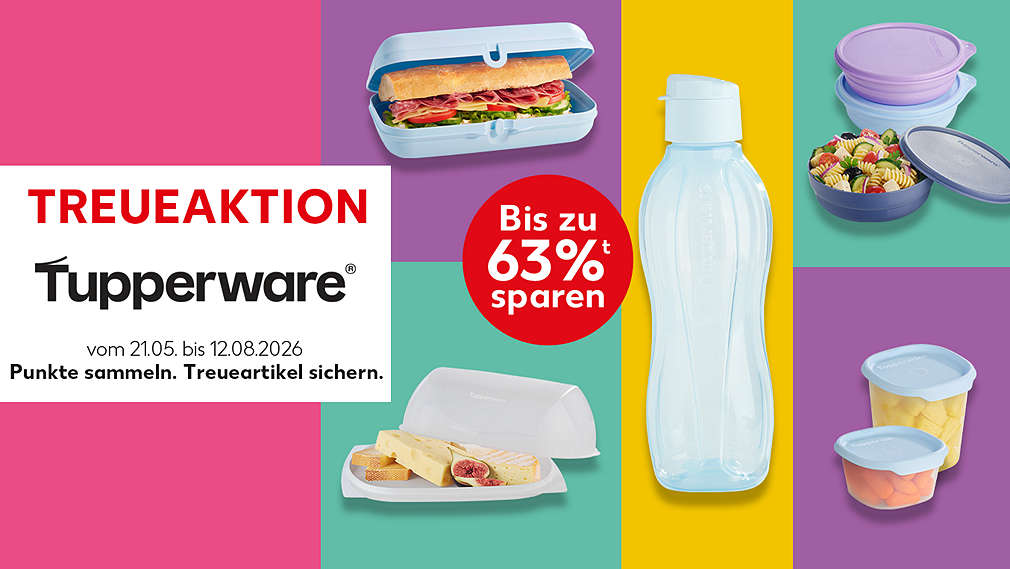 Treuekasten: Treueaktion TUPPERWARE®; verschiedene Produkte von TUPPERWARE®; Störer: Bis zu 63 % sparen