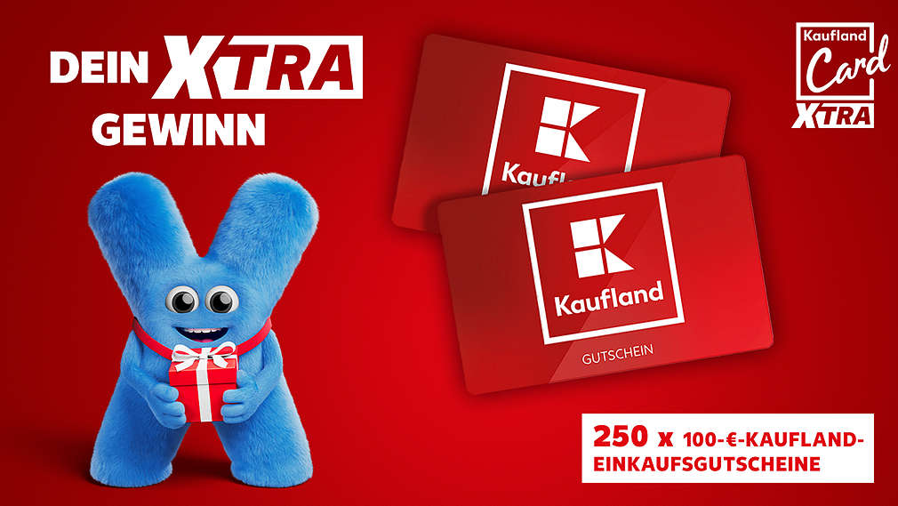 Abbildung Kaufland Card XTRA-Logo; Schriftzug „Dein XTRA Gewinn“; beispielhafte Abbildung des Gewinns