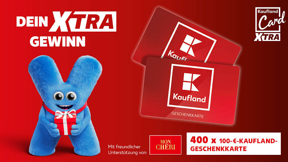 Abbildung Kaufland Card XTRA-Logo; Schriftzug „Dein XTRA Gewinn“; beispielhafte Abbildung des Gewinns