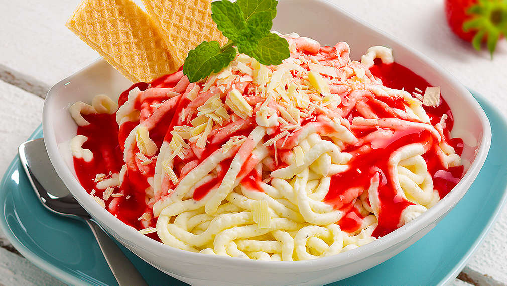 Изображение на купичка със сладоледени спагети