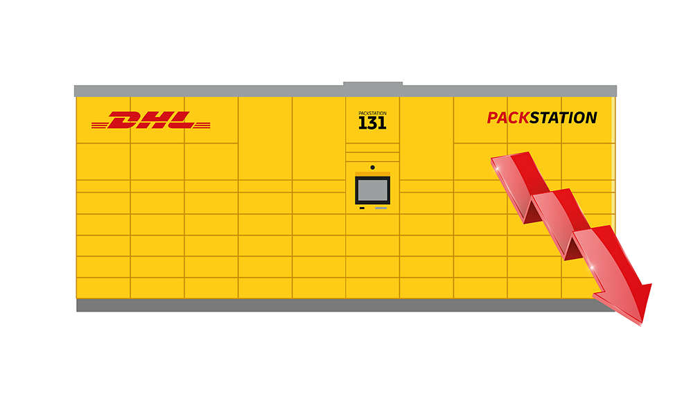 Abbildung: DHL Packstation mit gezacktem Pfeil